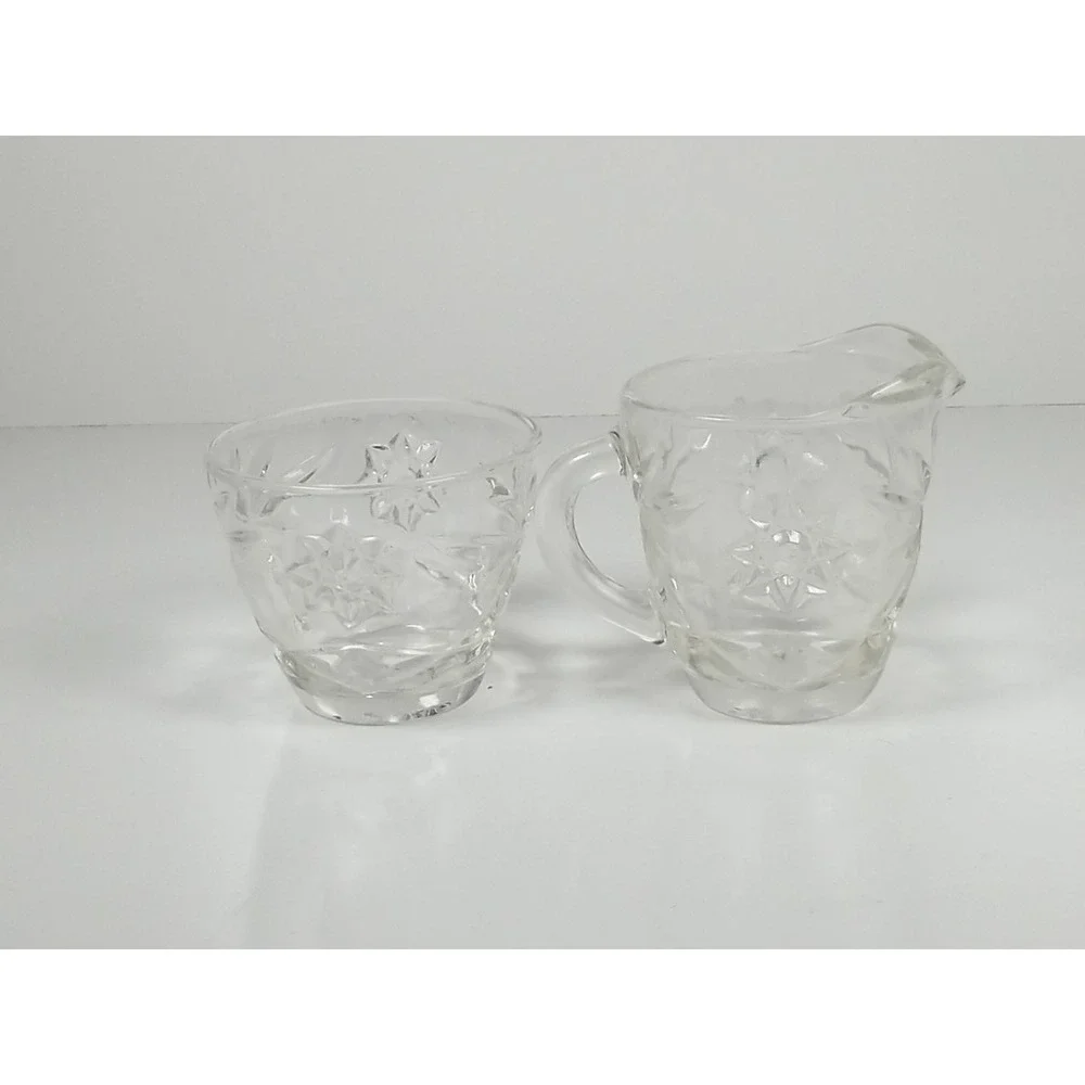 Anchor Hocking Prescut Star of David Creamer and Sugar Bowl VTG